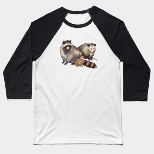 Critters (Raccoon, Rabbit, and Opossum Friends) Baseball T-Shirt